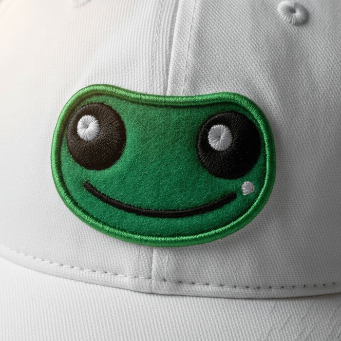Gecko felt patch on a white cap