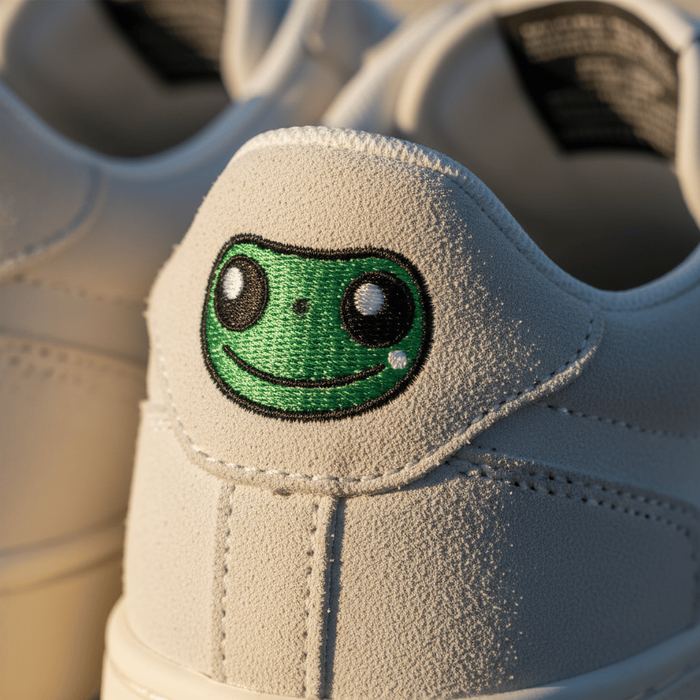 Sneaker heel with an embroidered gecko face